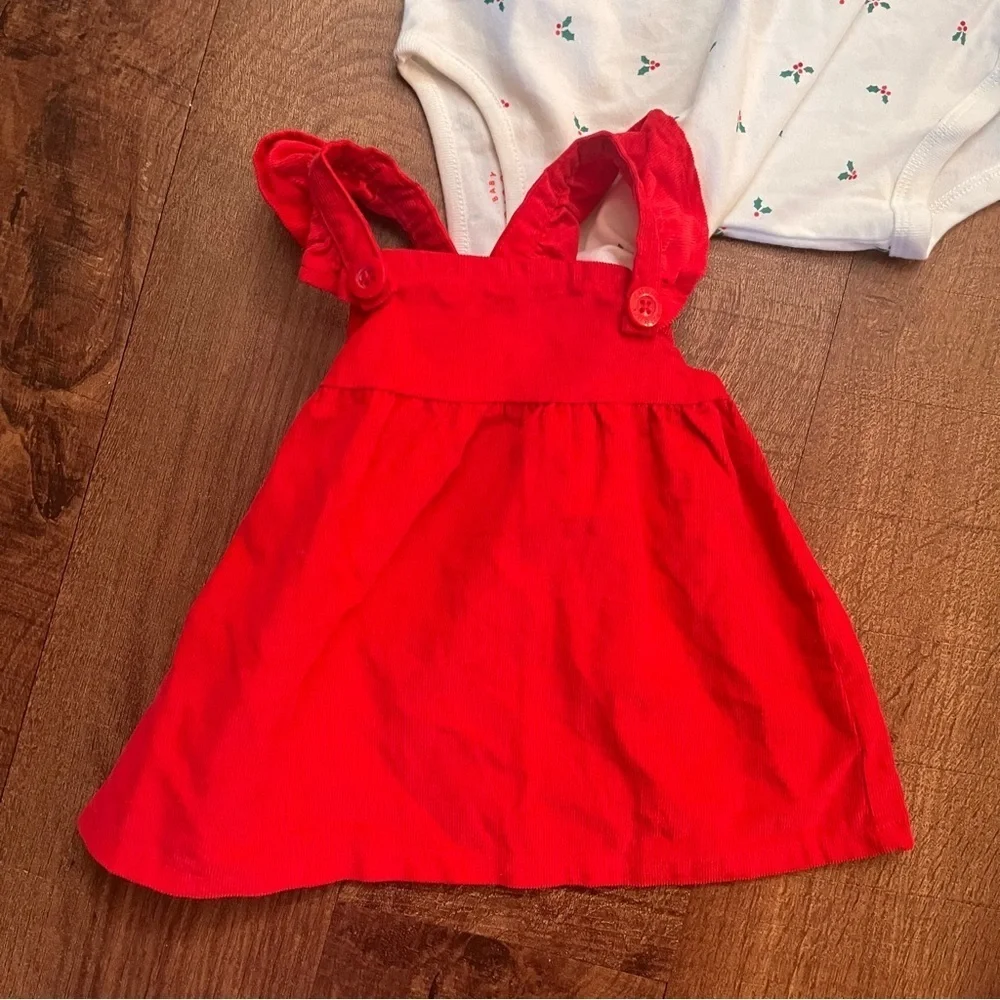 NWT baby girl 2 two piece Christmas dress set 0-3 3-6 month red white